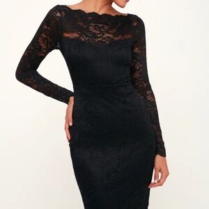 Lulu's Margalo Black Lace Long Sleeve Bodycon Dress L